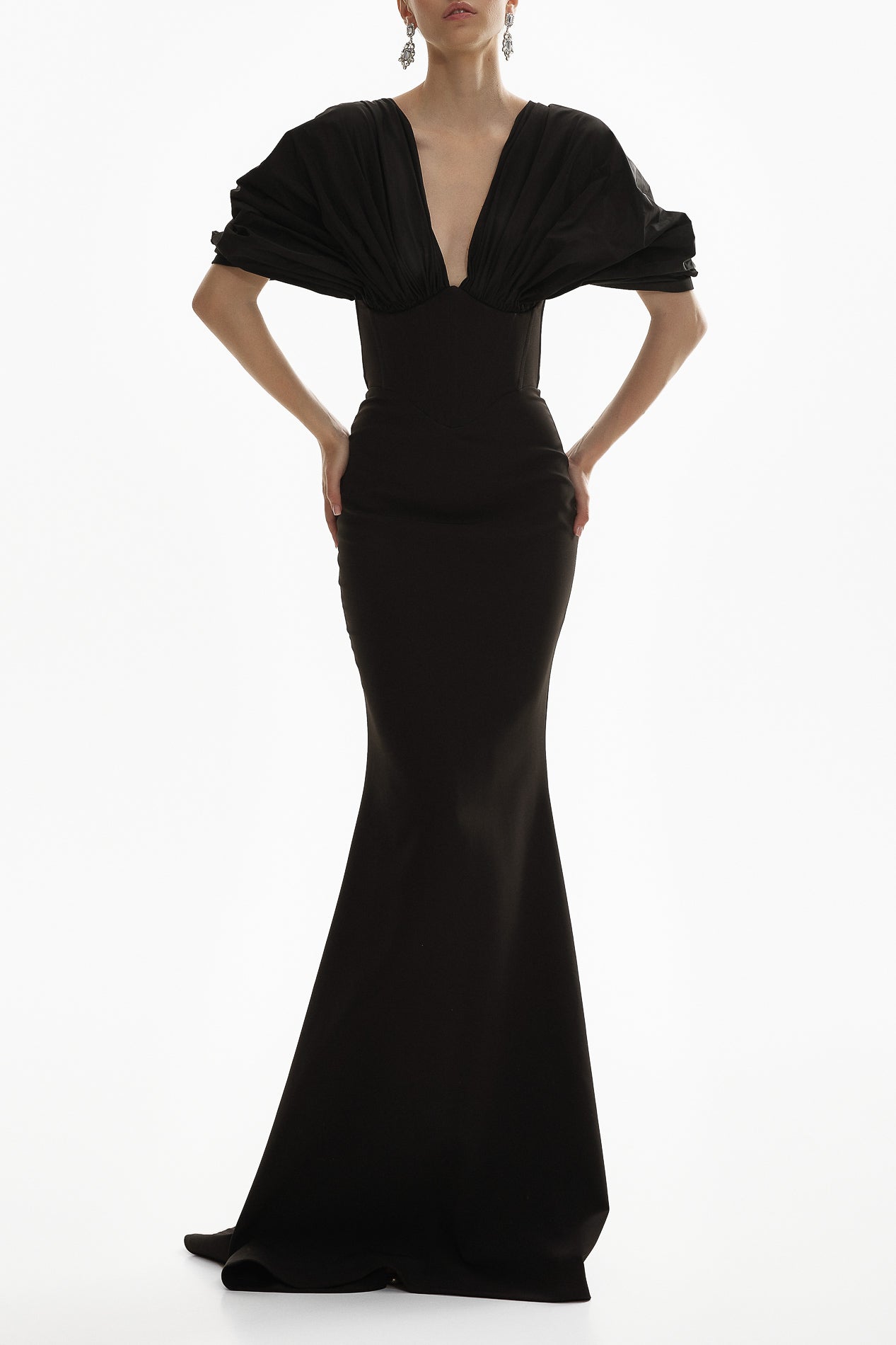 rhea costa Dina Crepe Taffeta Dress In Black