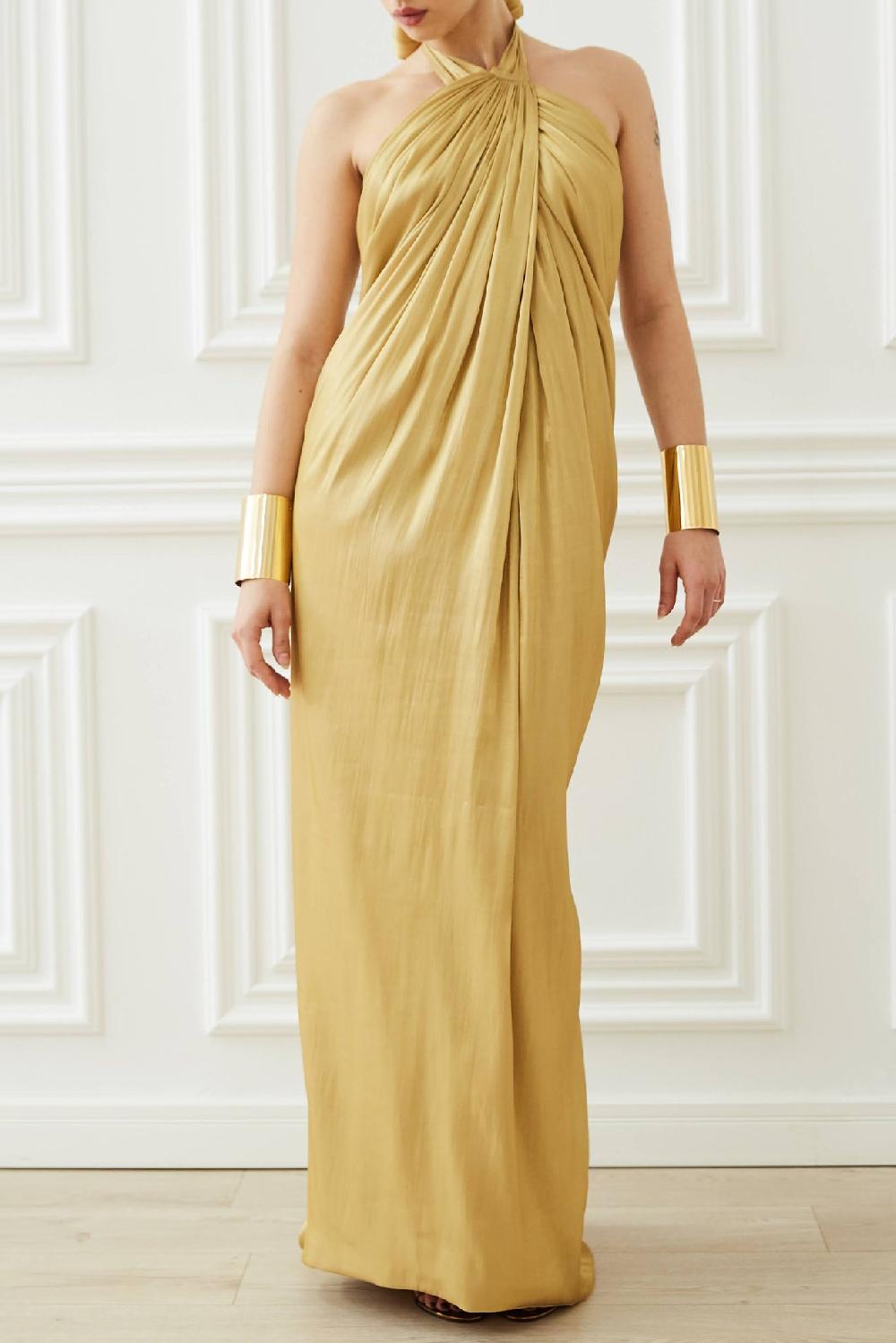 rhea costa Dove Long Dress In Gold