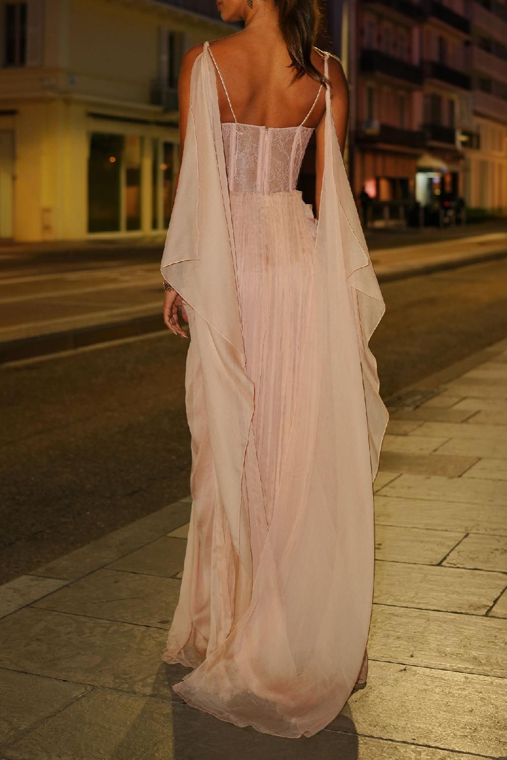 Rhea Costa Dream Silk Chiffon Dress In Blush