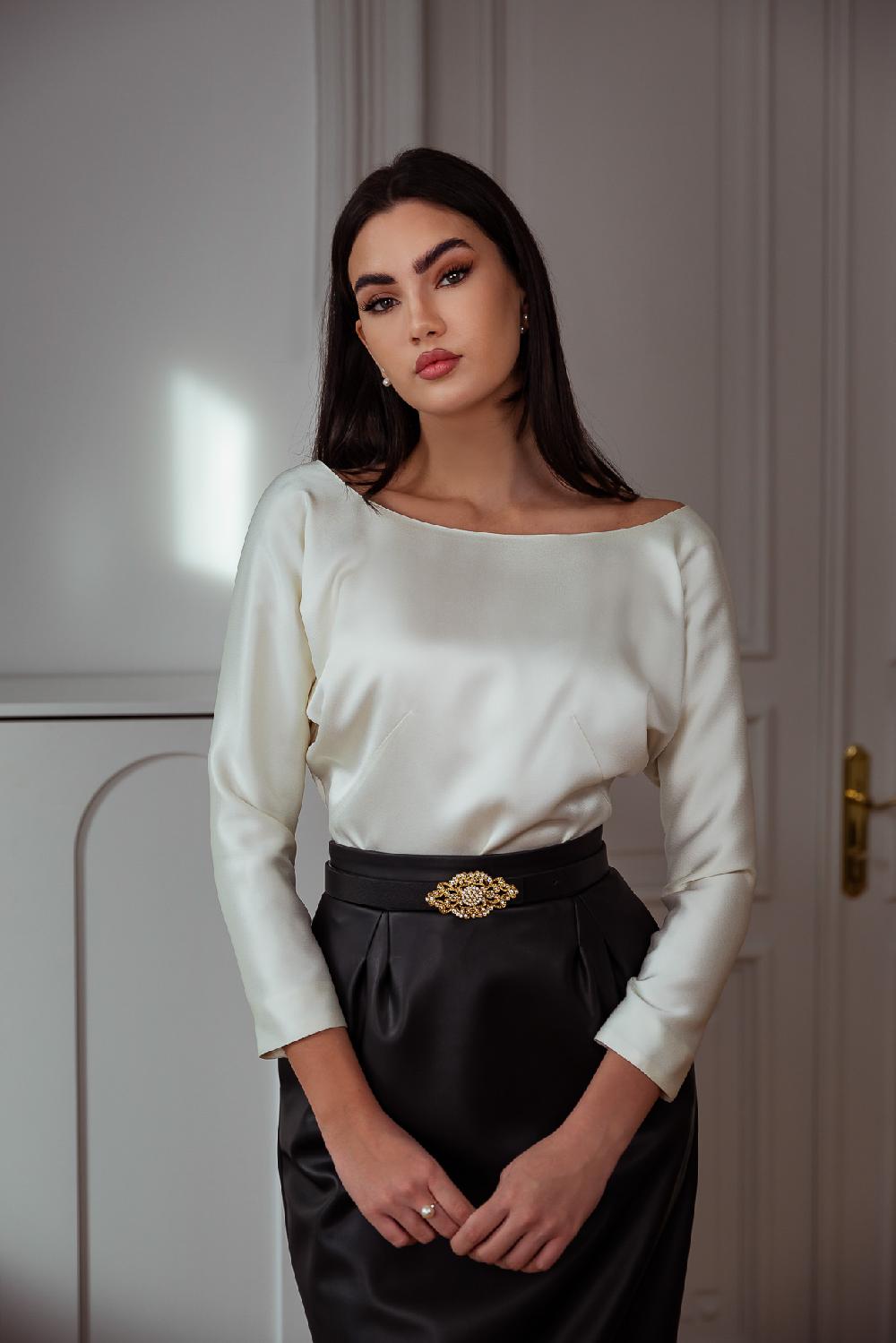 Rhea Costa Elegant Satin Blouse In Ivory