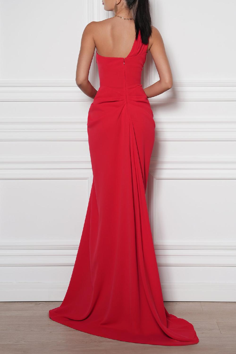 Rhea Costa Elena Crepe Dress In Hot-Red