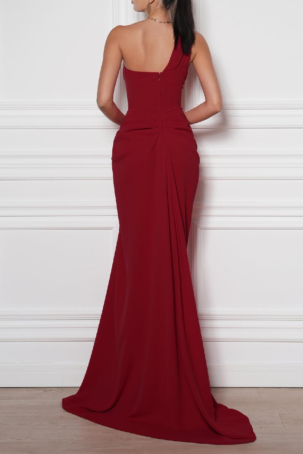 Rhea Costa Elena Crepe Dress In Ruby-Red