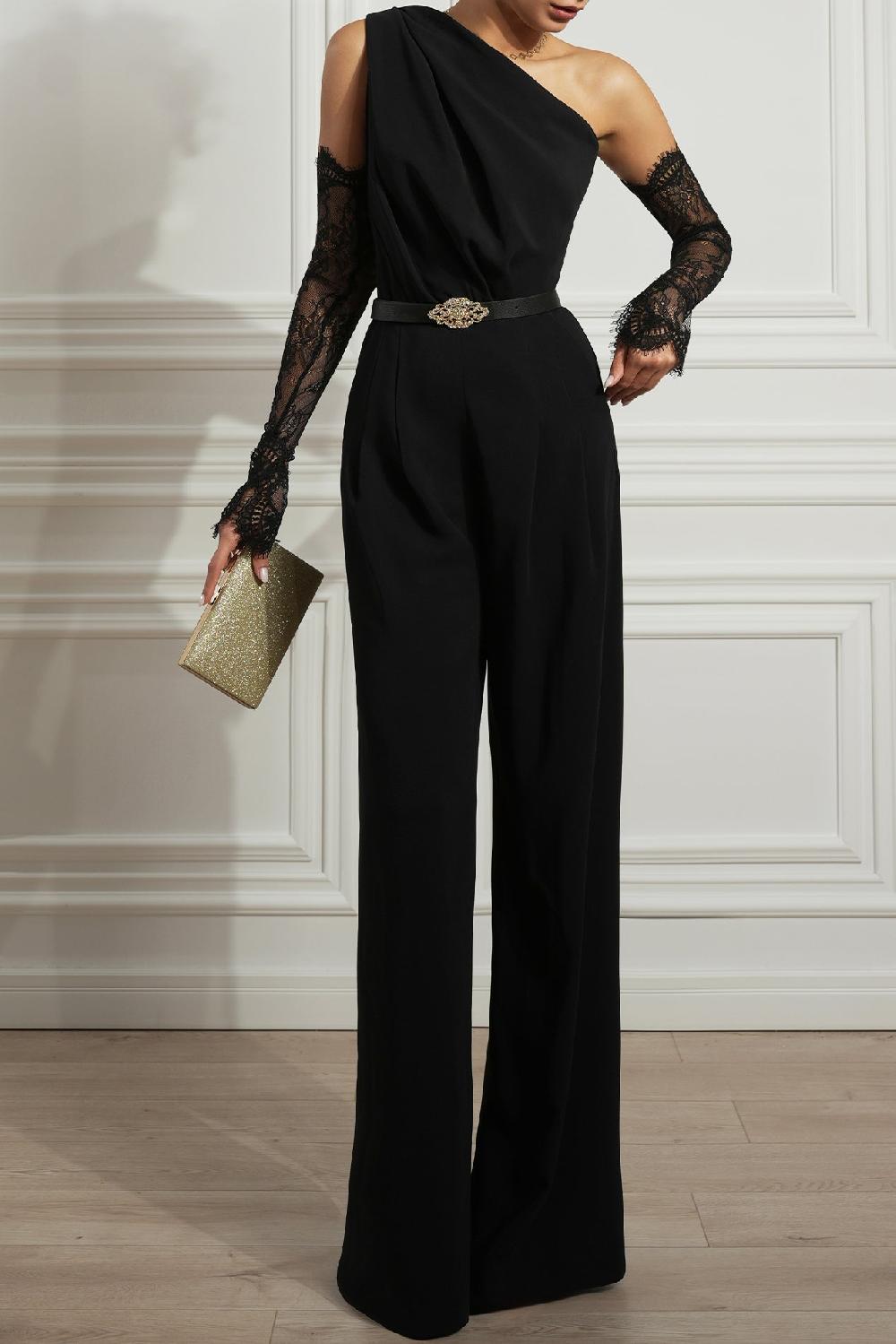 Rhea Costa Elena Crepe Jumpsuit In Black