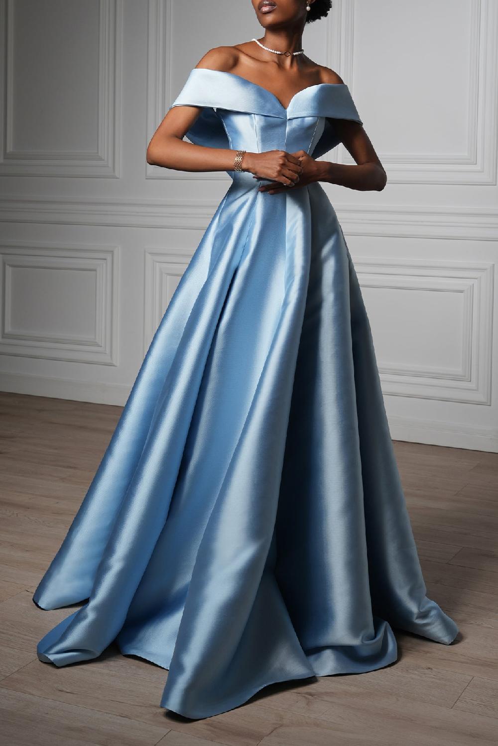 rhea costa Ellie Arctic Blue Mikado Long Dress