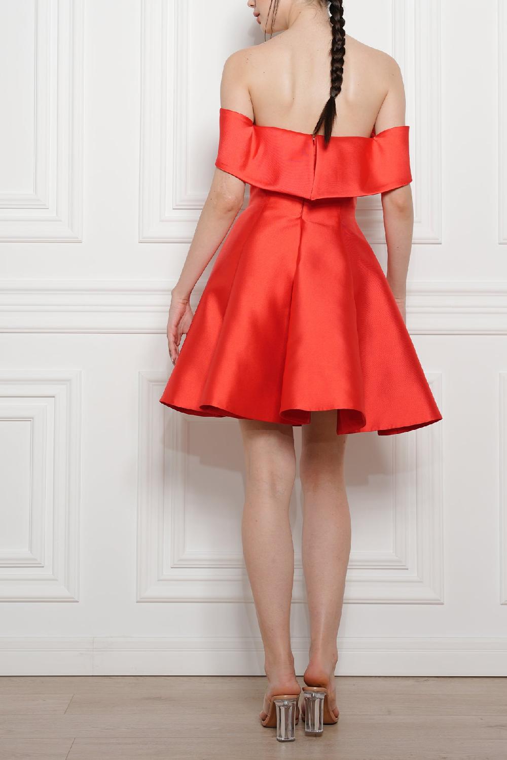 Rhea Costa Ellie Mikado Short Dress In Hot-Red