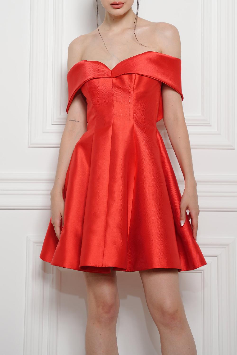 Rhea Costa Ellie Mikado Short Dress In Hot-Red