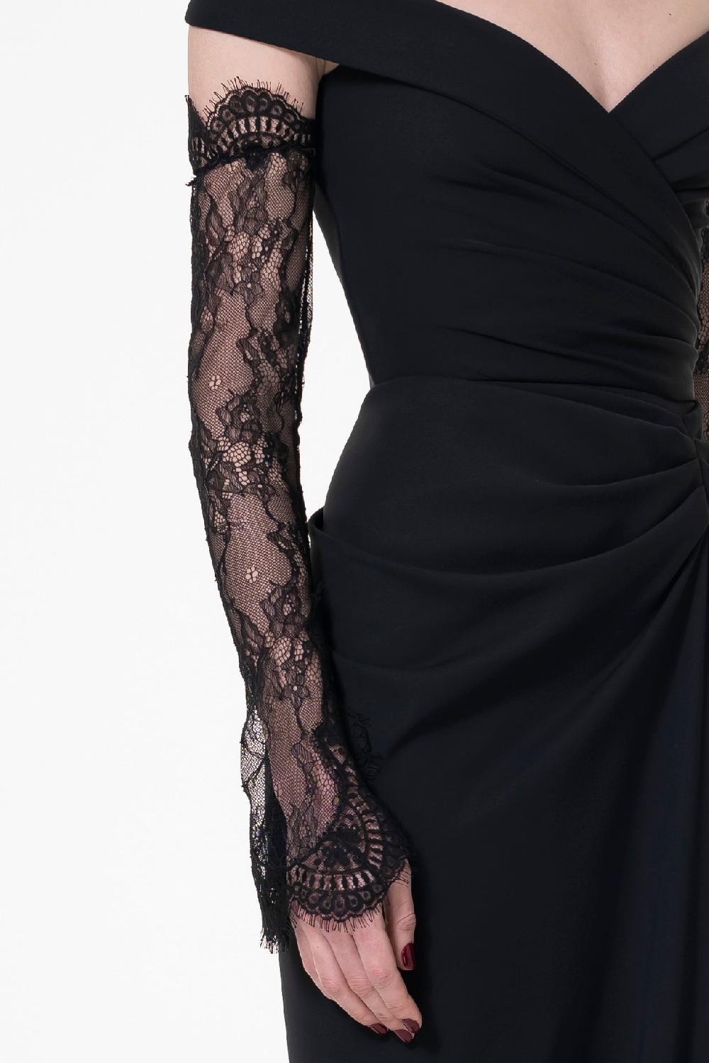 Rhea Costa Embroidered Long Lace Gloves In Black