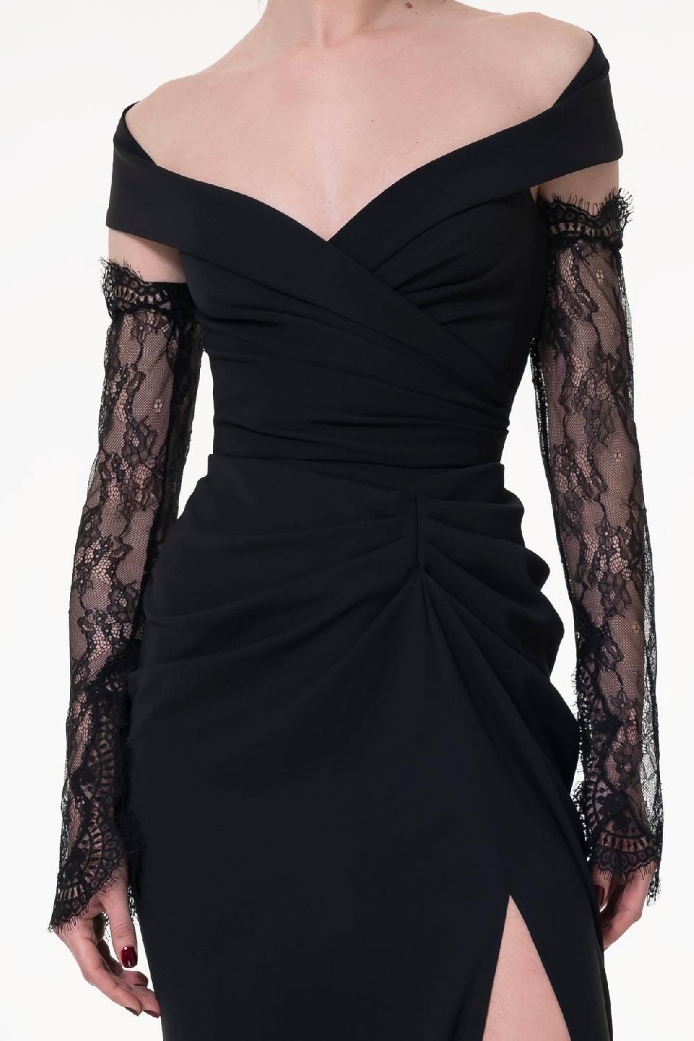 Rhea Costa Embroidered Long Lace Gloves In Black