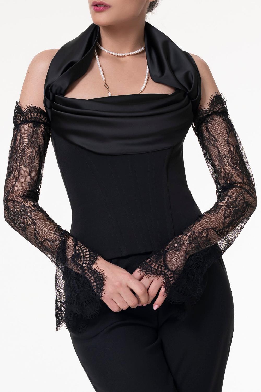 Rhea Costa Embroidered Long Lace Gloves In Black