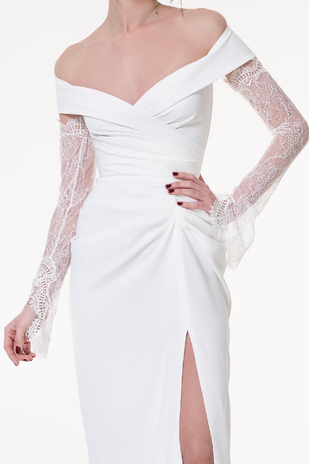 Rhea Costa Embroidered Long Lace Gloves In Ivory