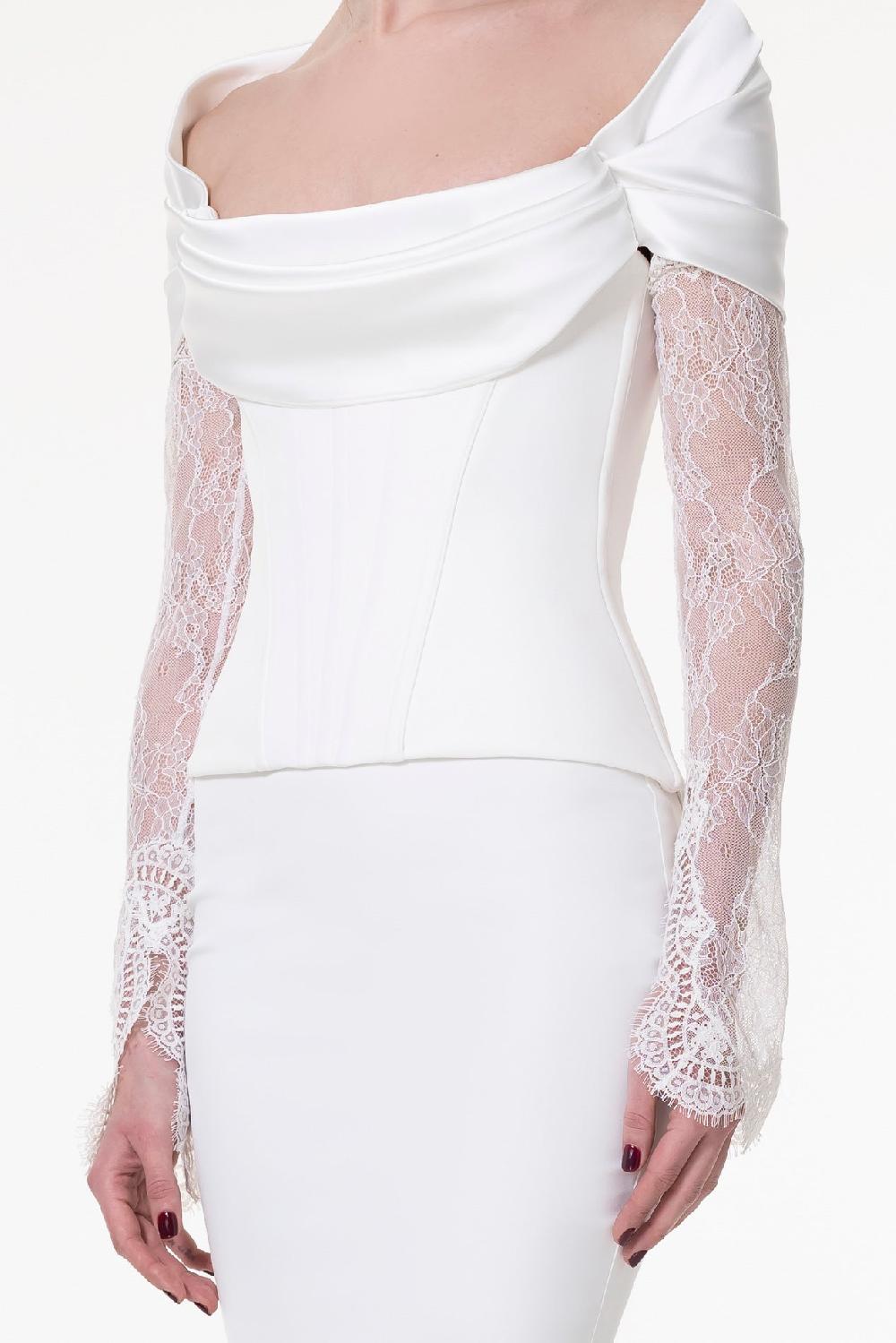 rhea costa Embroidered Long Lace Gloves In Ivory