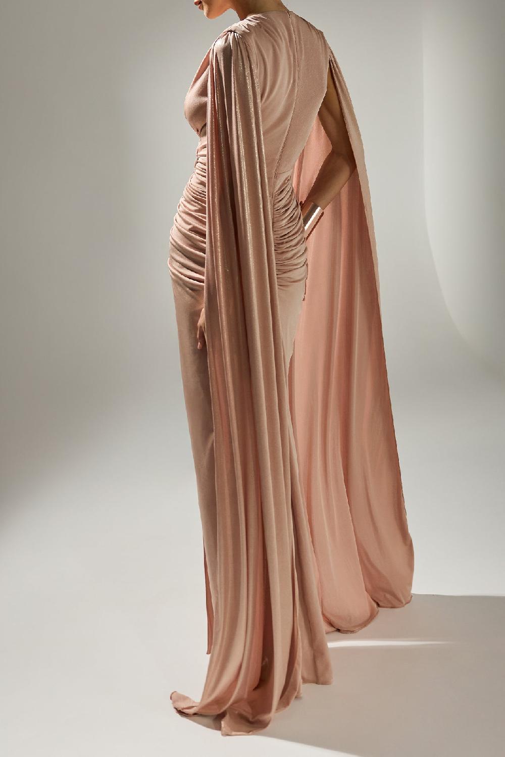 Rhea Costa Evelyn Cape-Dress In Desert-Sand