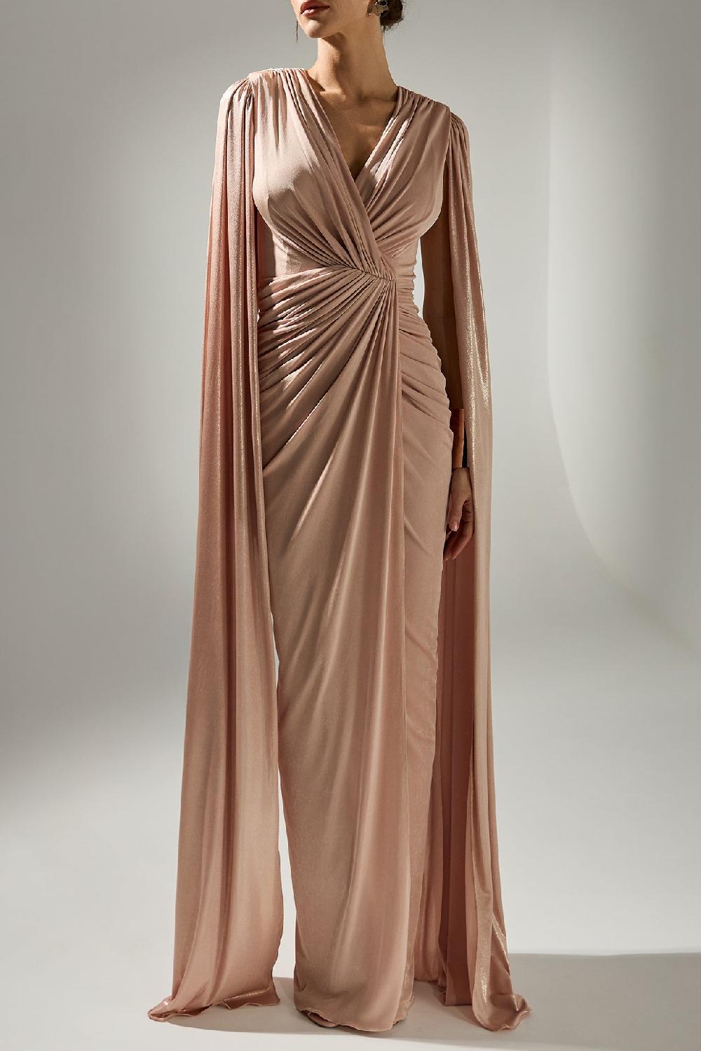 rhea costa Evelyn Cape-Dress In Desert-Sand