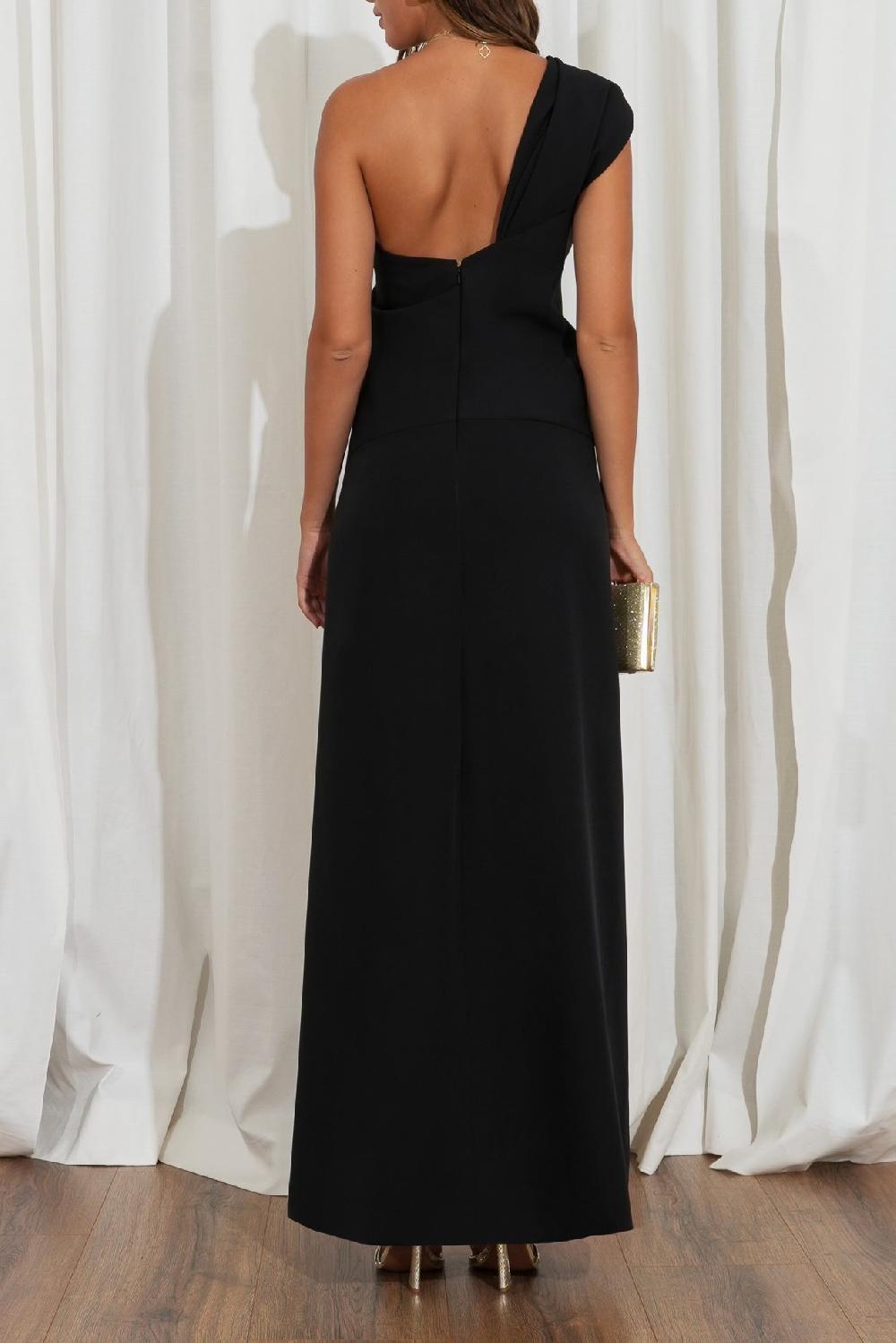 Rhea Costa Evie Black Crepe Asymmetrical Dress