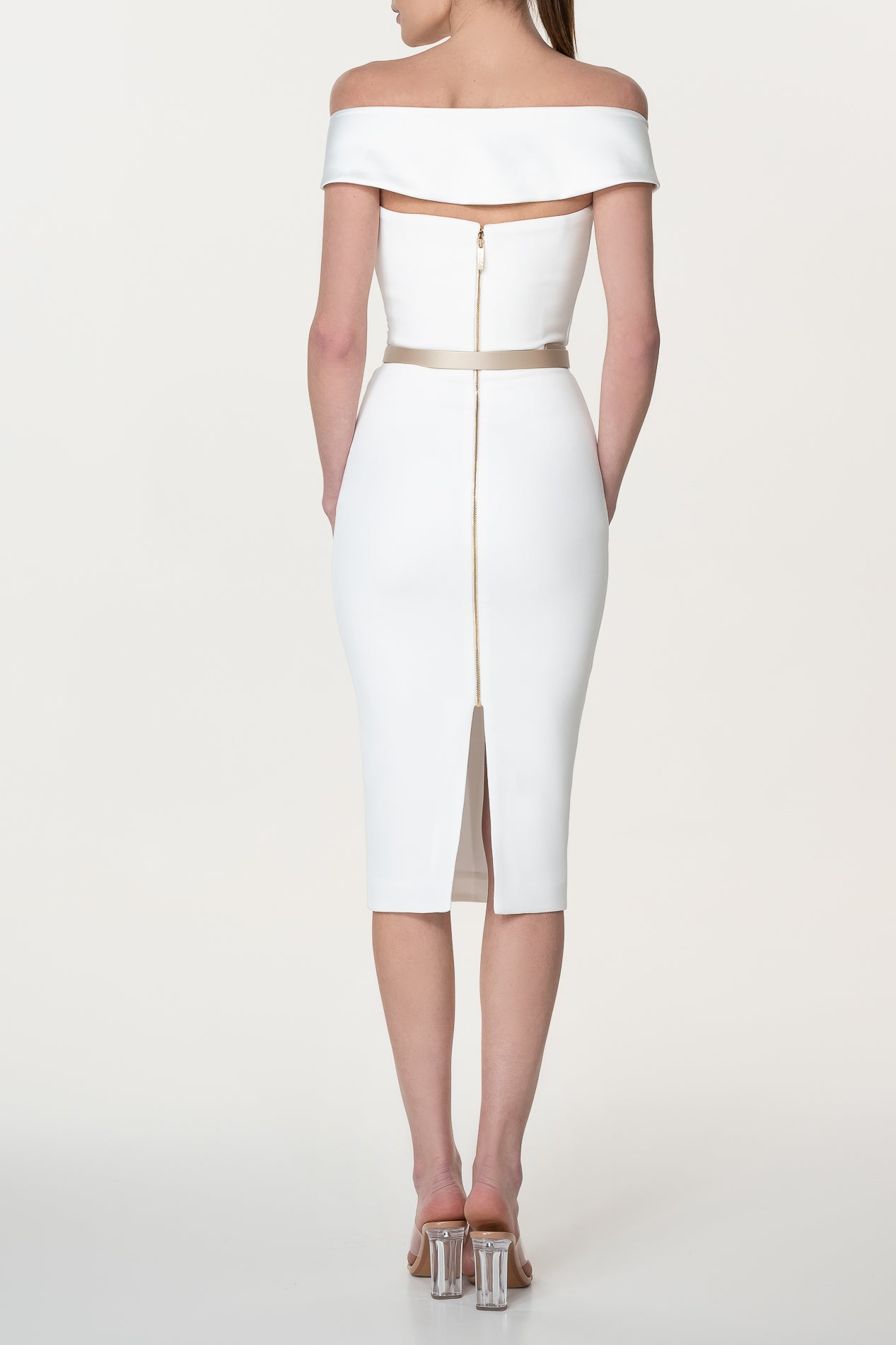 Rhea Costa Farida Crepe Midi Dress In Ivory