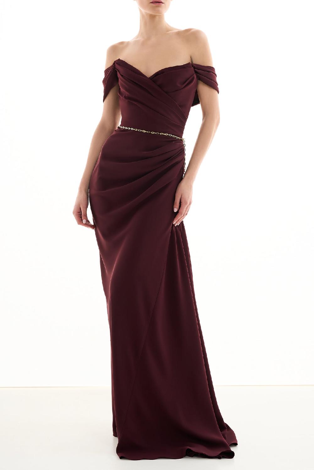 rhea costa Gaia Long Dress In Burgundy