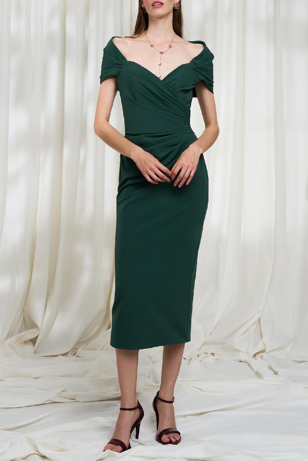 rhea costa Gaia Midi Dress In Pine-Green