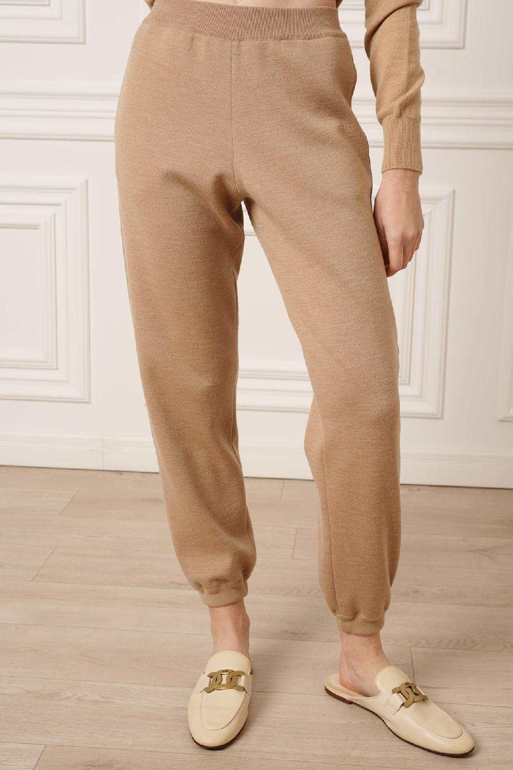 rhea costa Gia Jersey Wool Track Pants in Camel