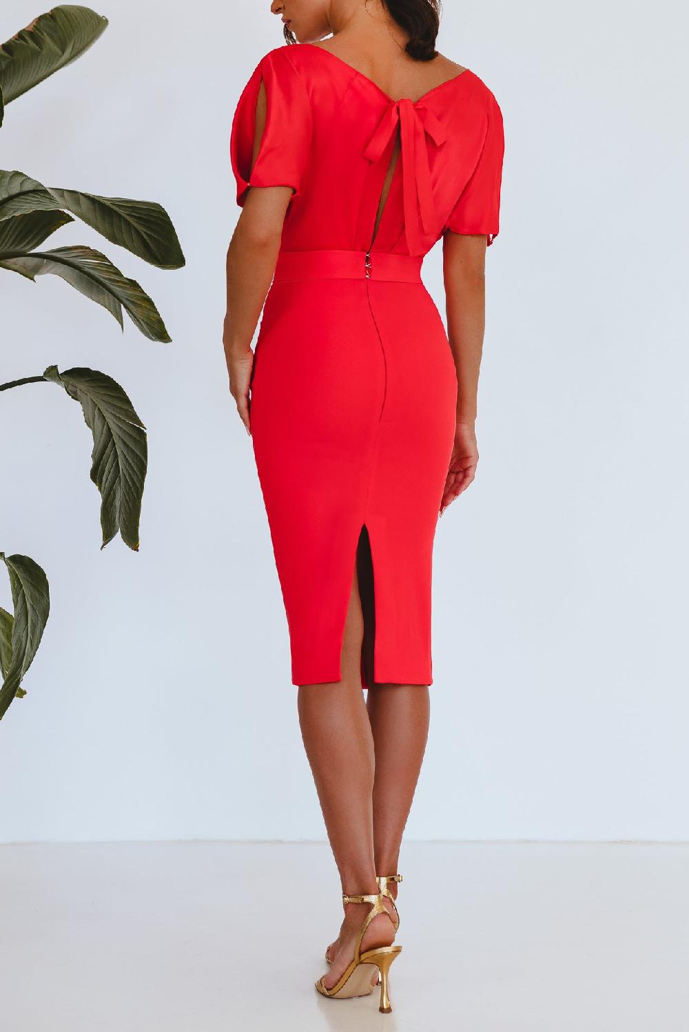 Rhea Costa Greta Coral Red Dress