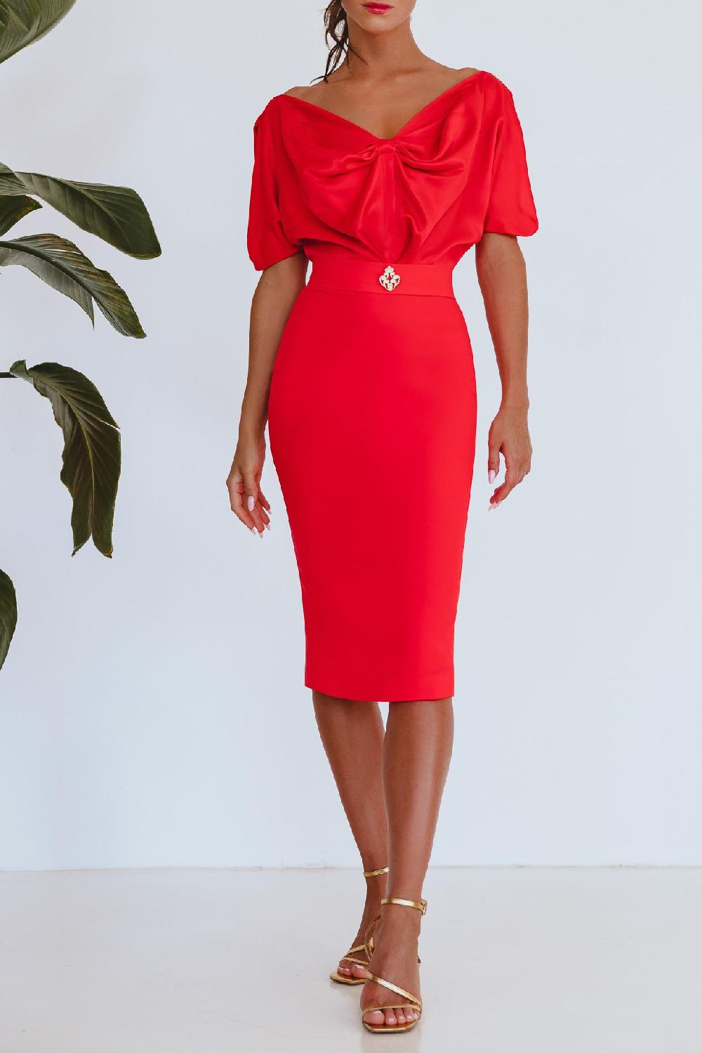 rhea costa Greta Coral Red Dress