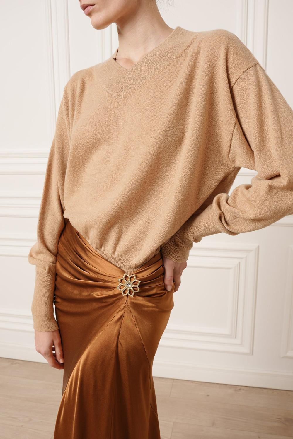 rhea costa Huda V-Neck Cashmere Sweater In Dune