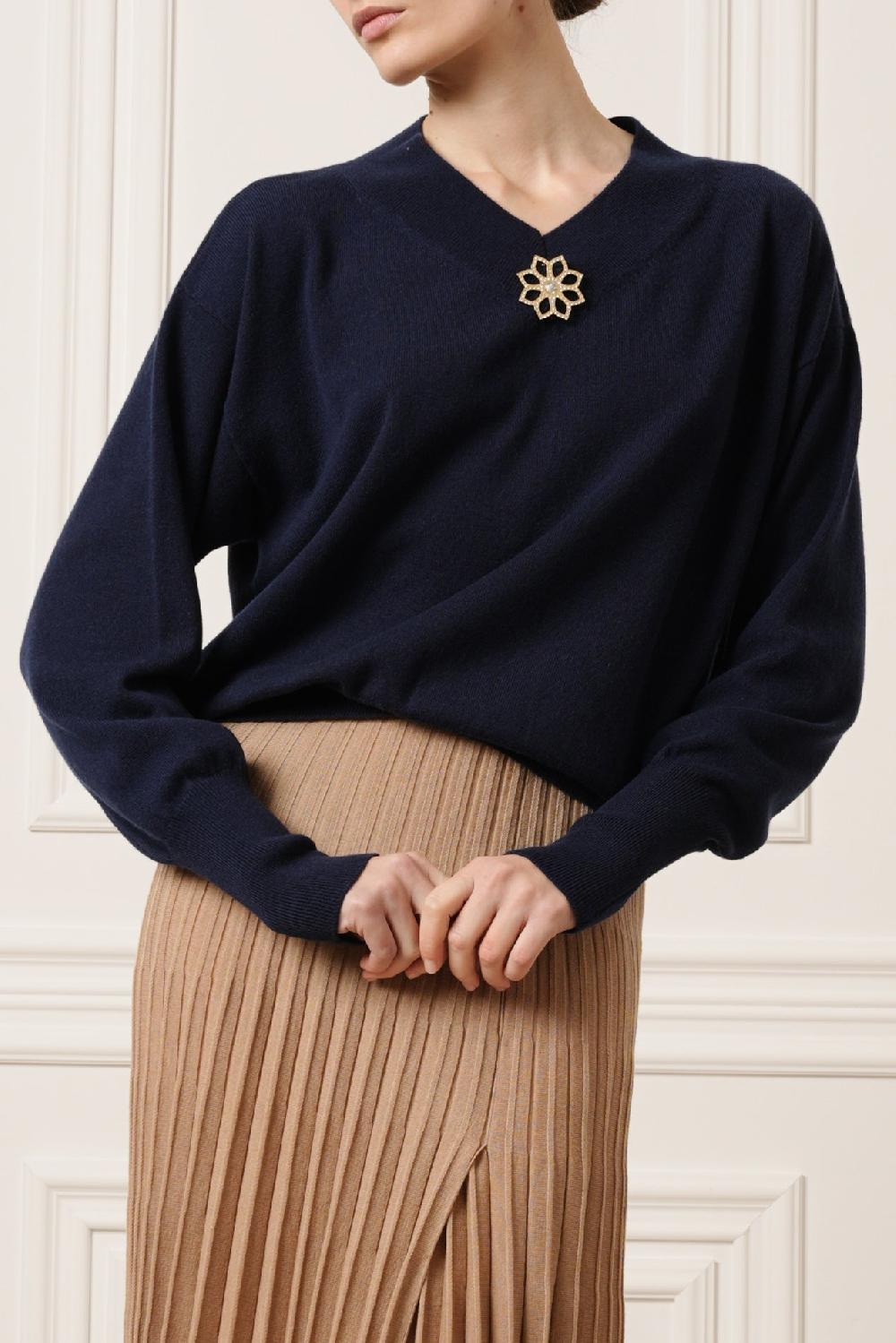 rhea costa Huda V-Neck Cashmere Sweater In Neptune