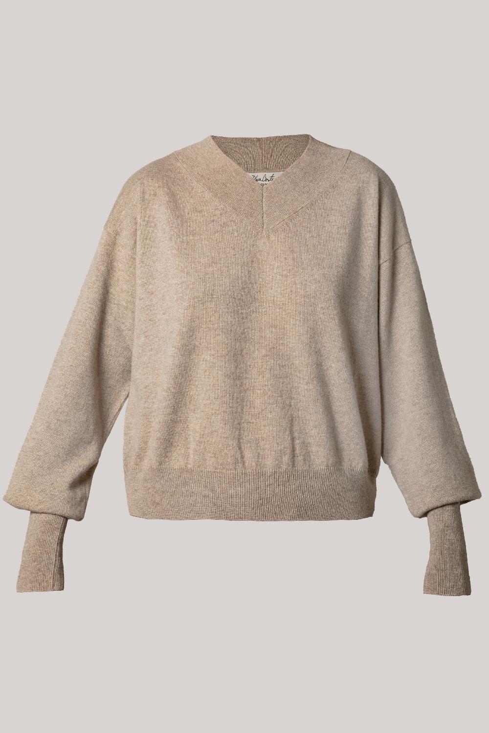 rhea costa Huda V-Neck Cashmere Sweater In Sesame
