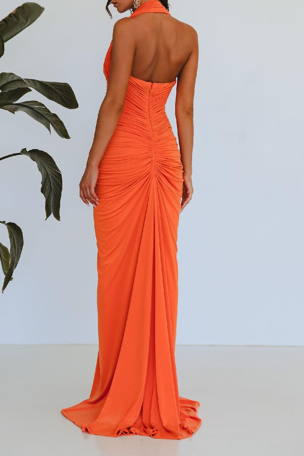 Rhea Costa Iara Jersey Long Dress In Orange
