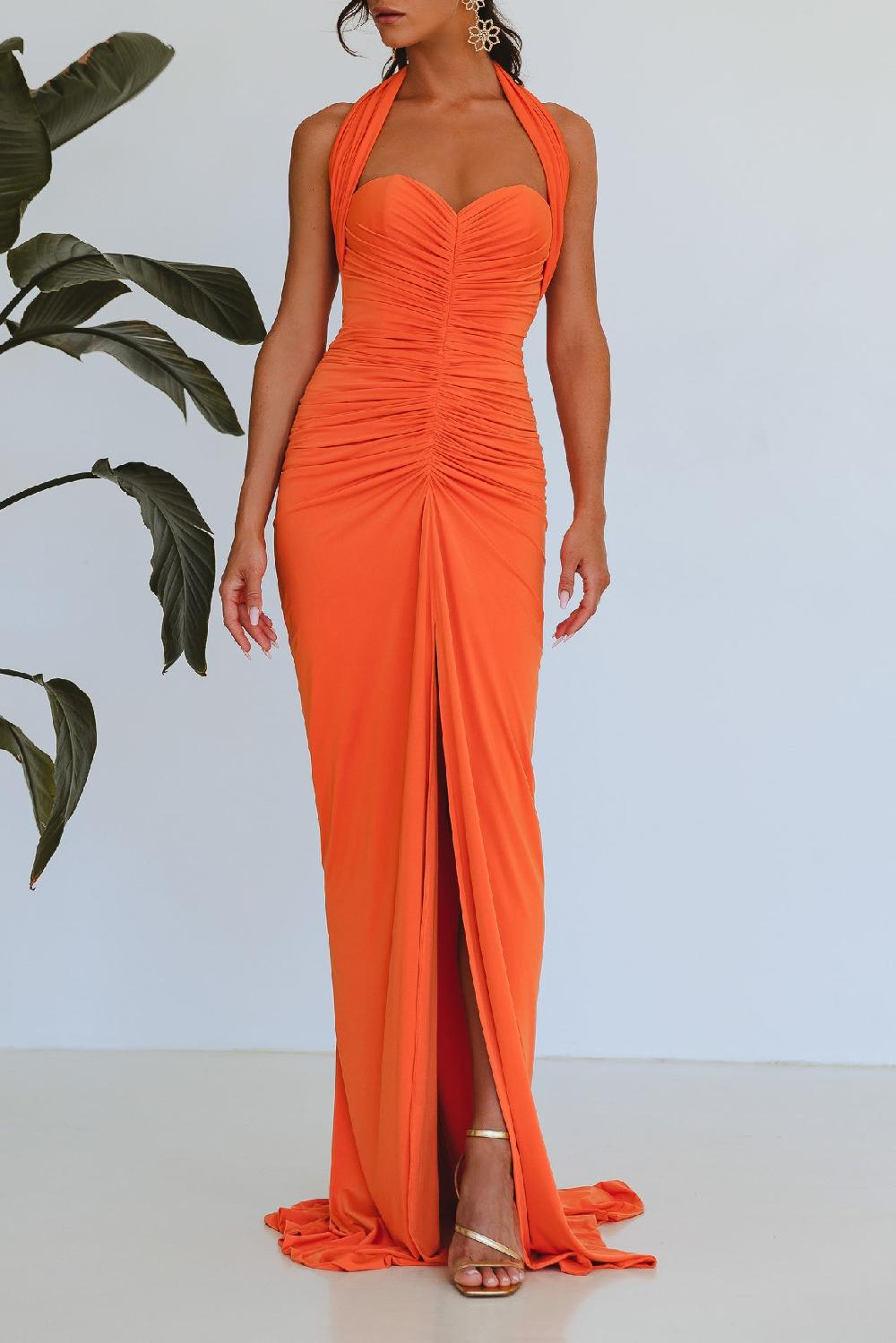 rhea costa Iara Jersey Long Dress In Orange