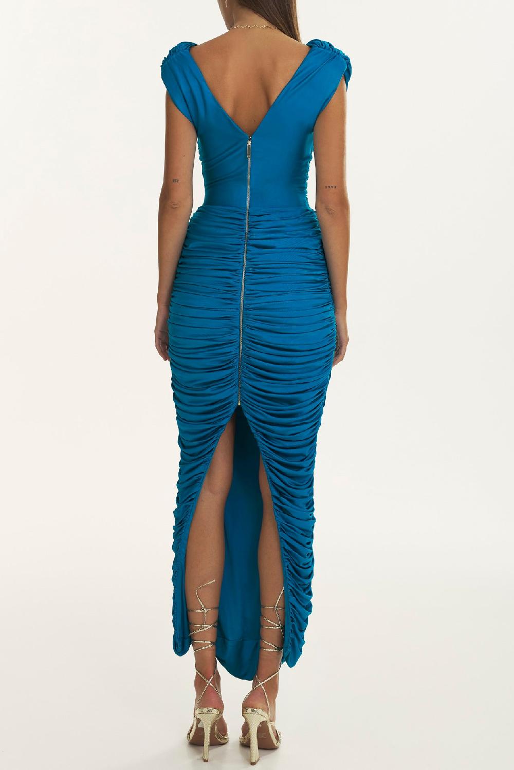 Rhea Costa Ida Peacock Blue Jersey Long Dress