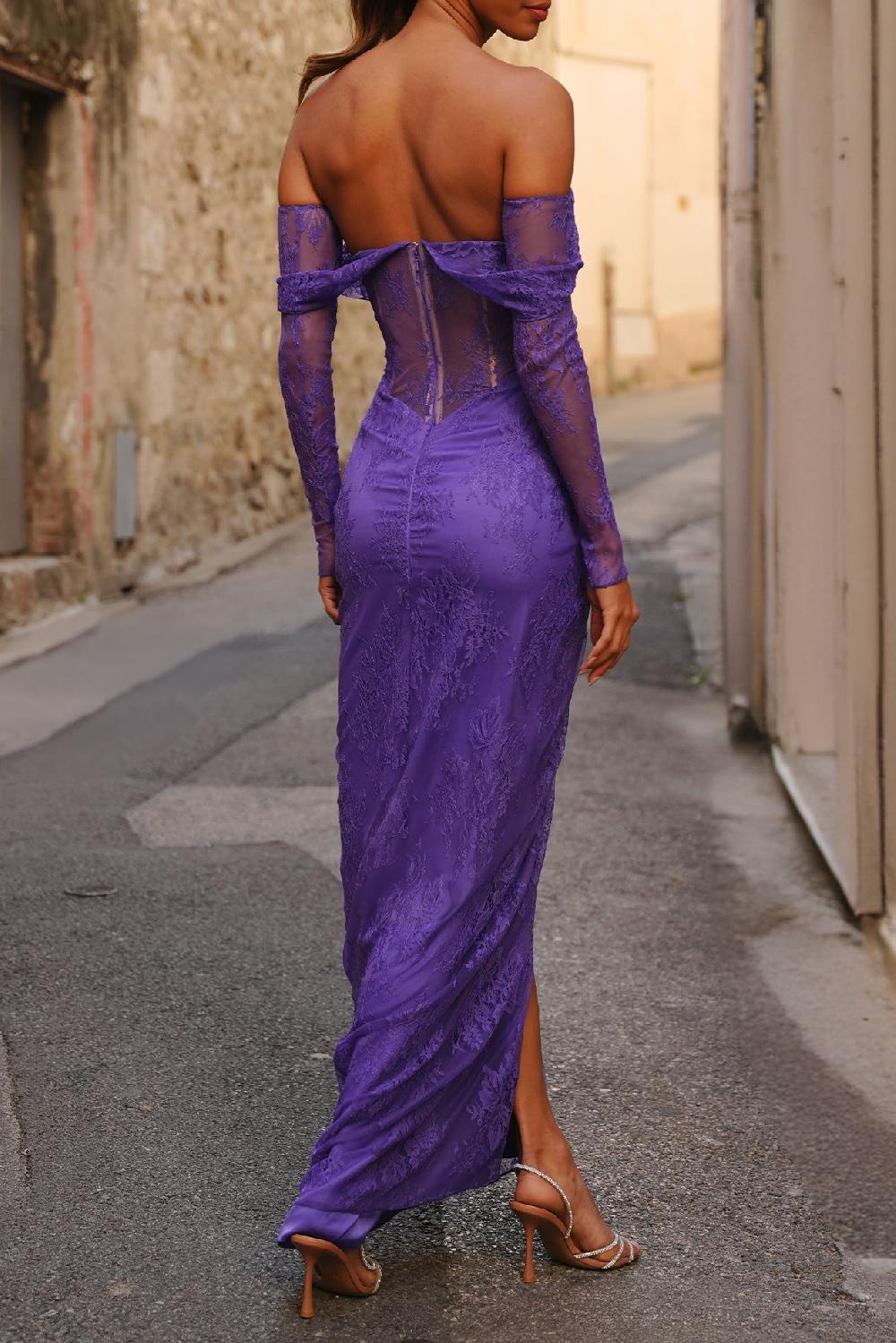 Rhea Costa Ines Stretch Lace Dress In Amethyst