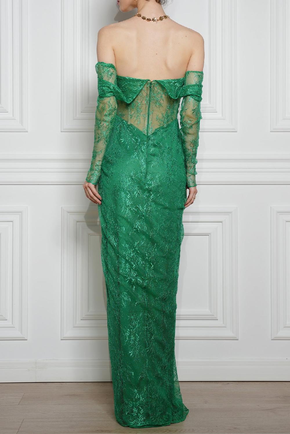 Rhea Costa Ines Stretch Lace Dress In Emerald