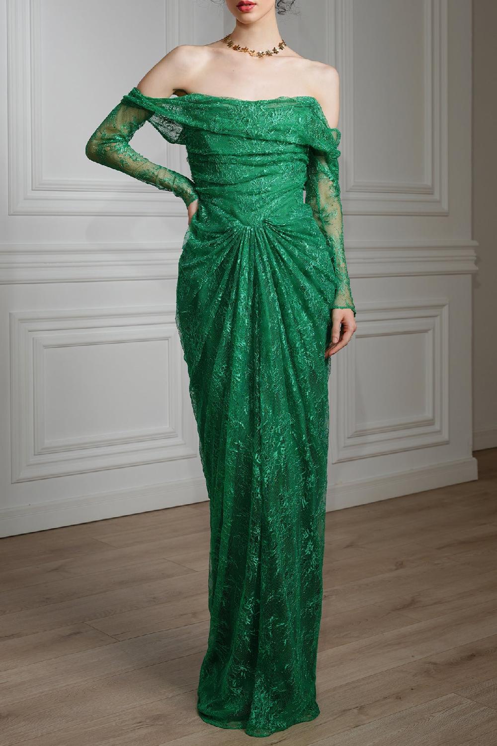 rhea costa Ines Stretch Lace Dress In Emerald