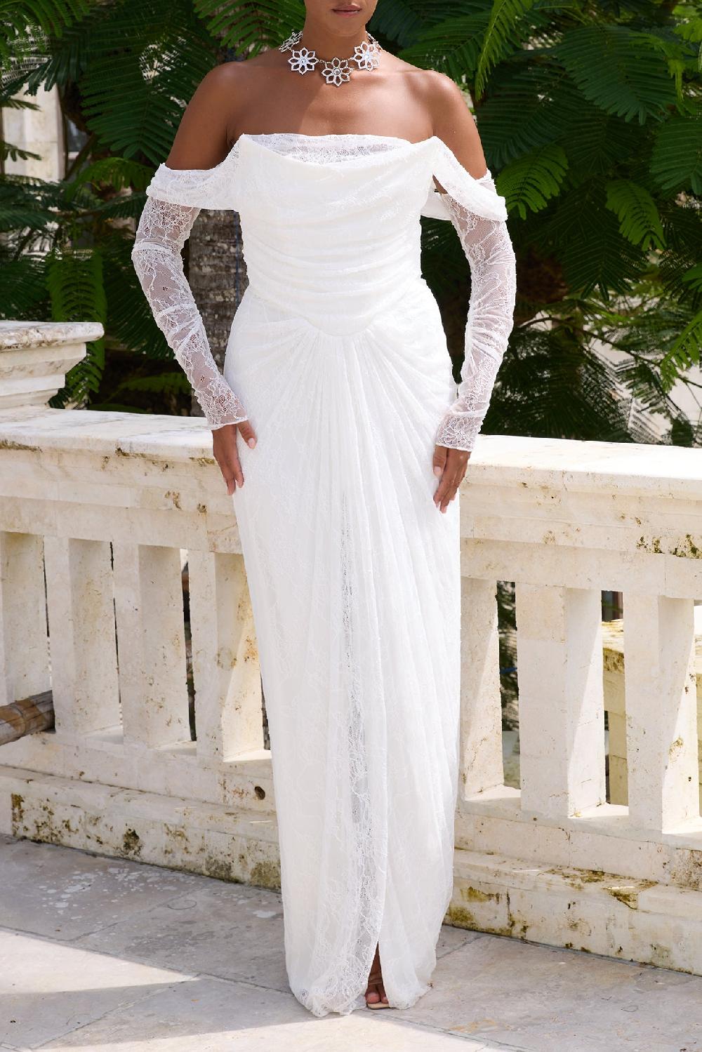 Rhea Costa Ines Stretch Lace Dress In Off-White