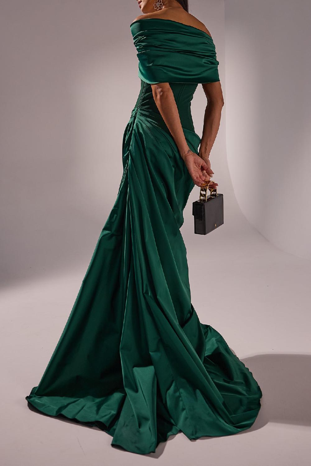 Rhea Costa Iris Dress In Forest-Green