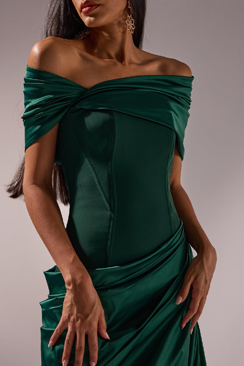 Rhea Costa Iris Dress In Forest-Green