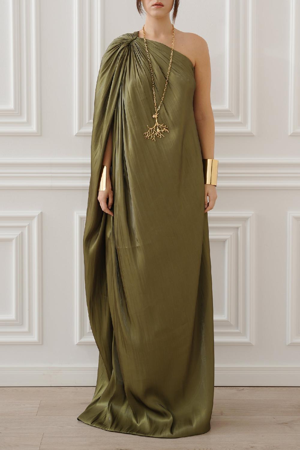 rhea costa Isla Long Dress In Olive