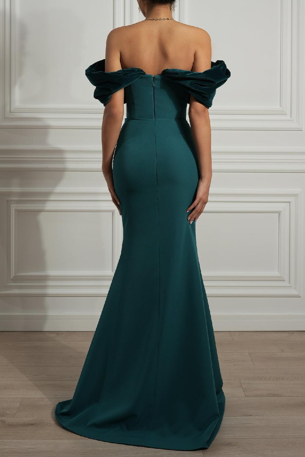 Rhea Costa Ivonna Crepe Velvet Gown In Petrol