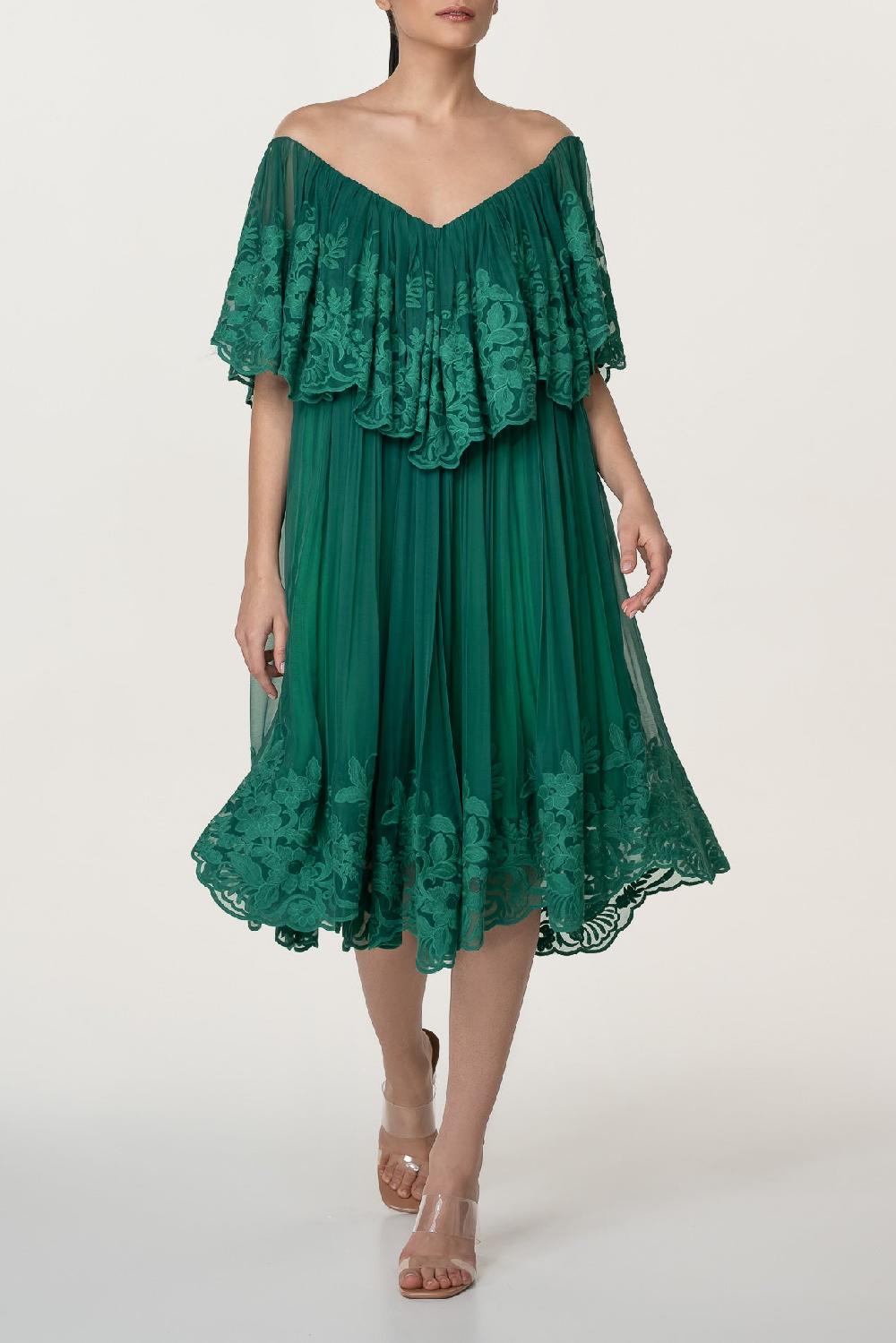 rhea costa Jade Emerald Boho Midi Dress