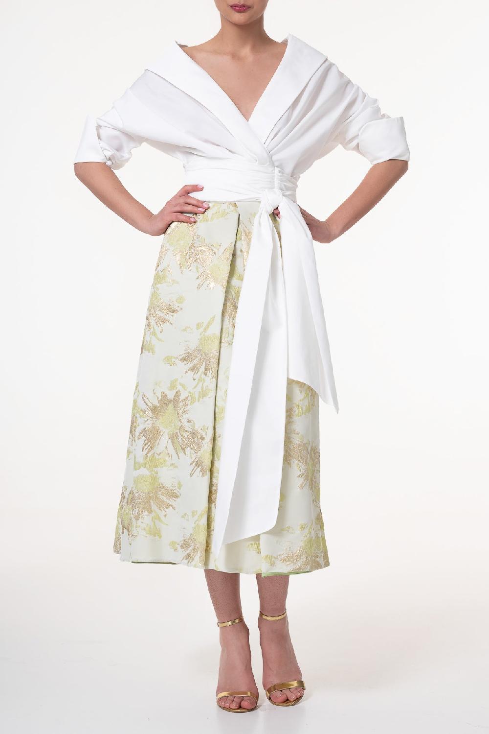 Rhea Costa Jasmine Brocade Skirt In Pistachio