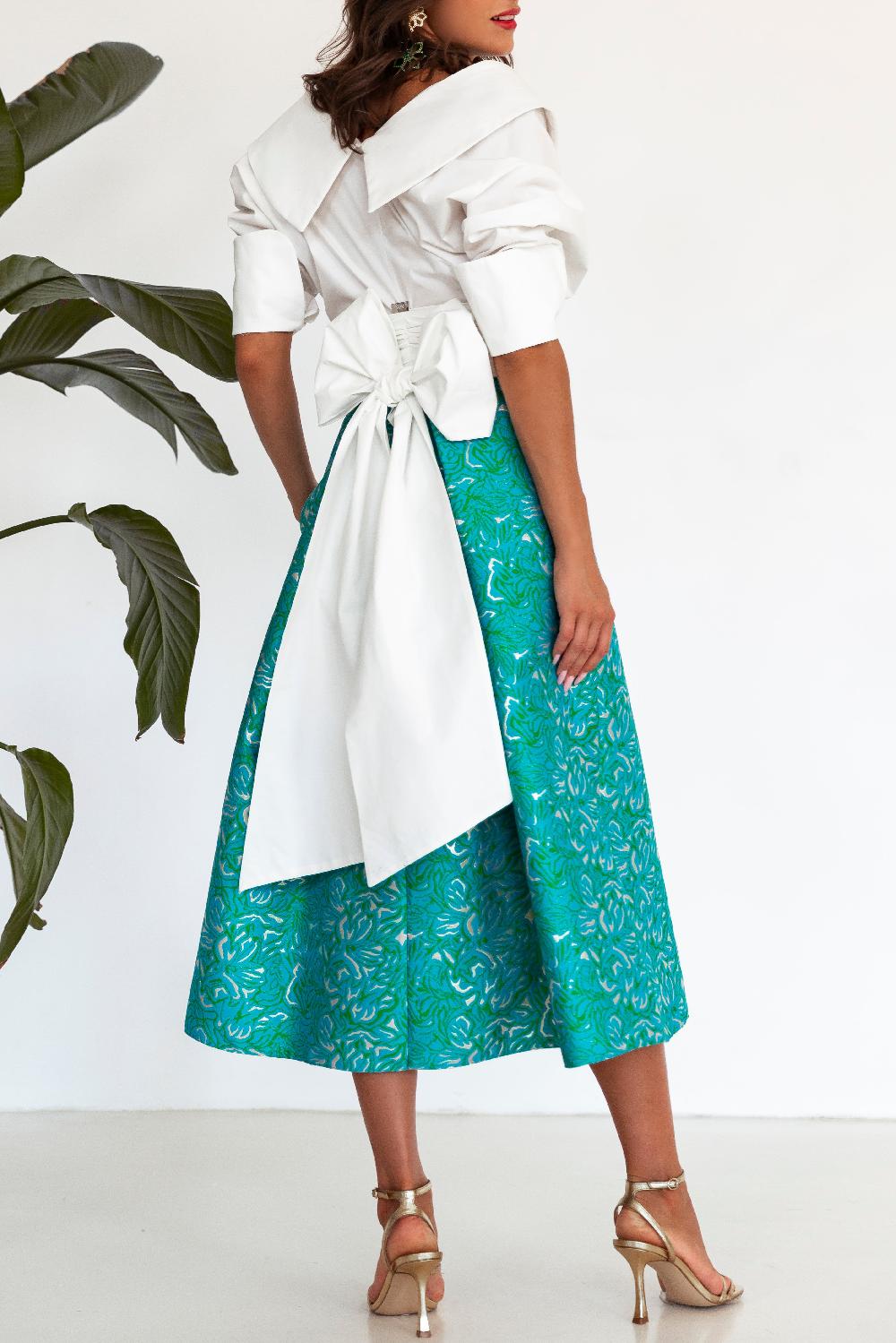 Rhea Costa Jasmine Brocade Skirt In Teal