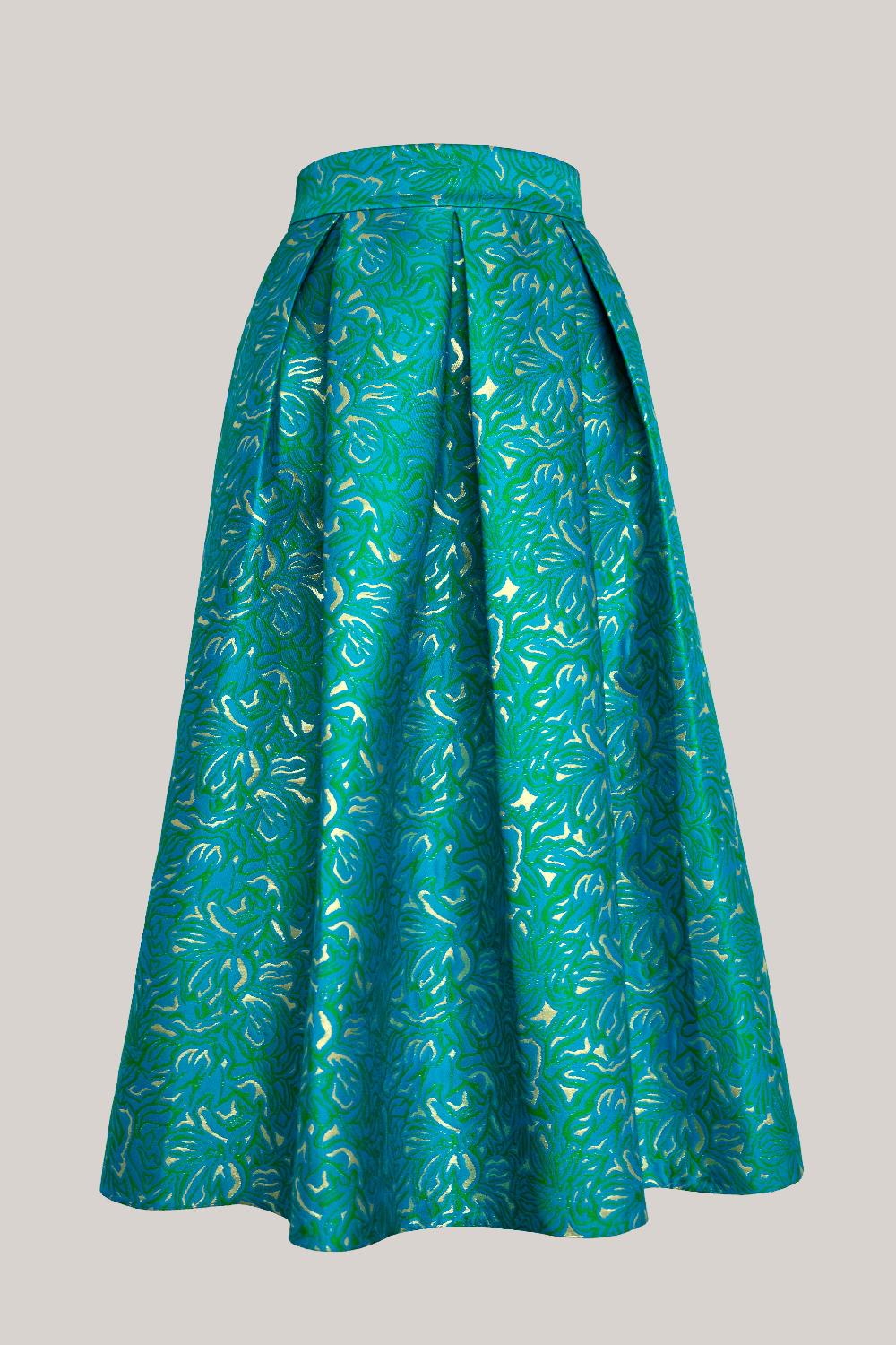 rhea costa Jasmine Brocade Skirt In Teal