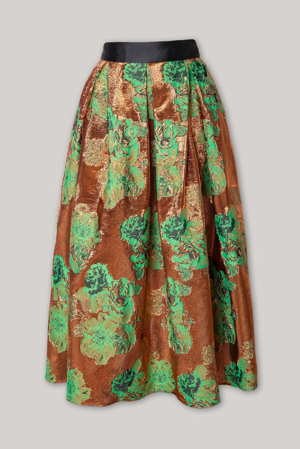 Rhea Costa Jasmine Flower Brocade Skirt In Bronze