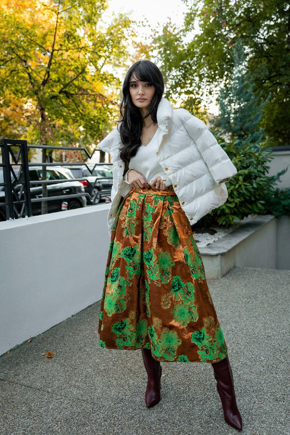 rhea costa Jasmine Flower Brocade Skirt In Bronze