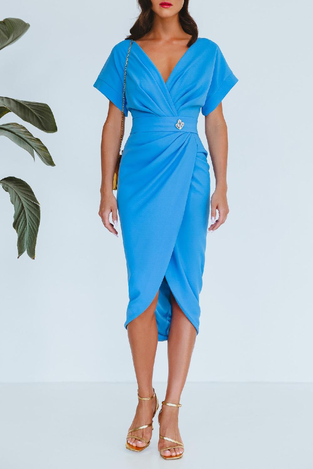 Rhea Costa Jaya Crepe Midi Dress In Azure