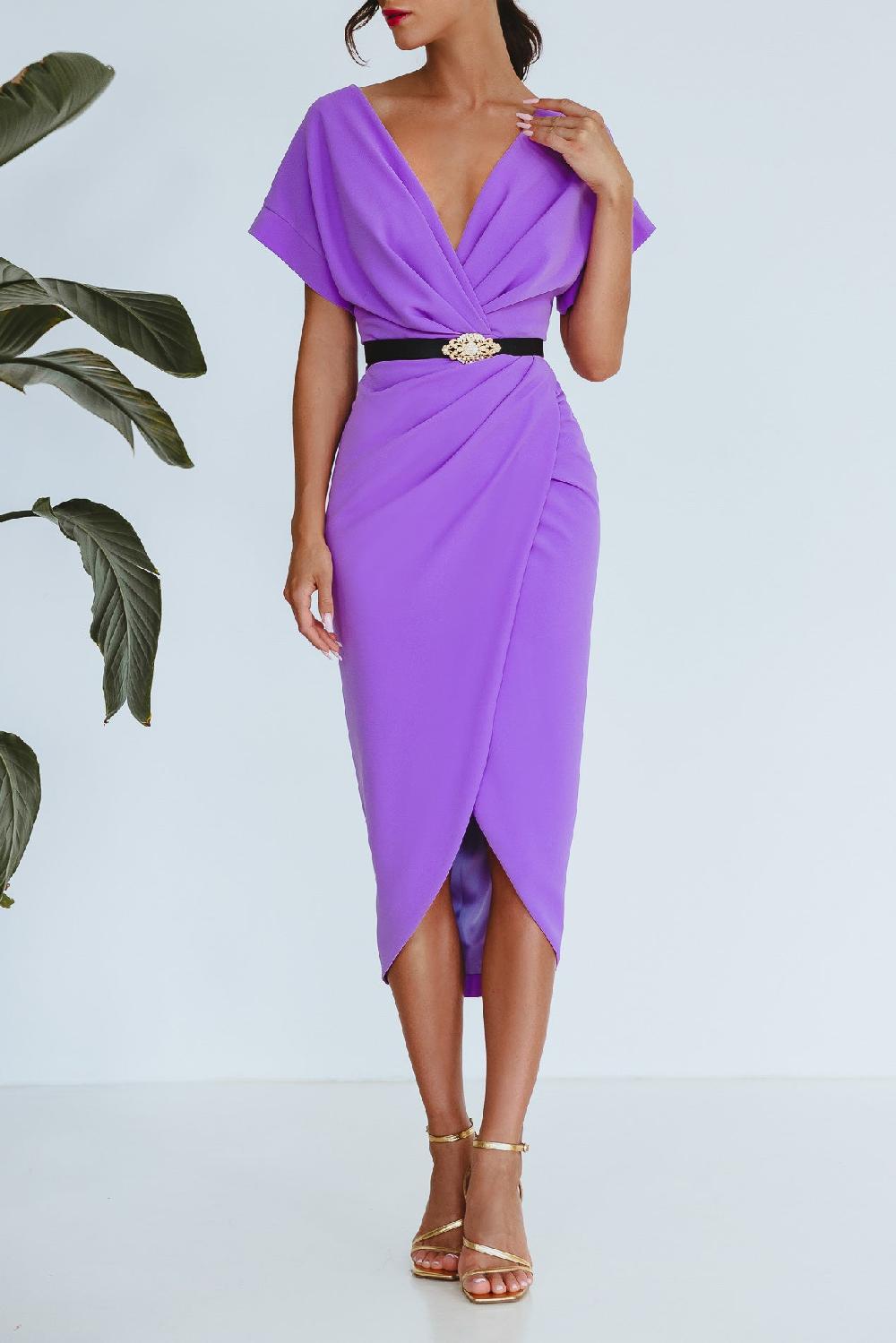 Rhea Costa Jaya Crepe Midi Dress In Lilac