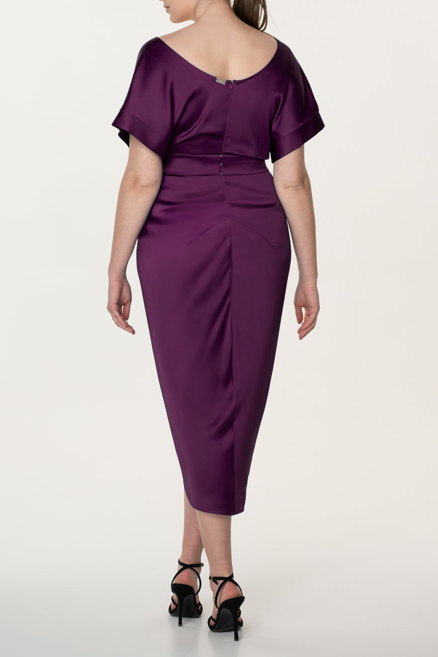 Rhea Costa Jaya Satin Midi Dress In Burgundy