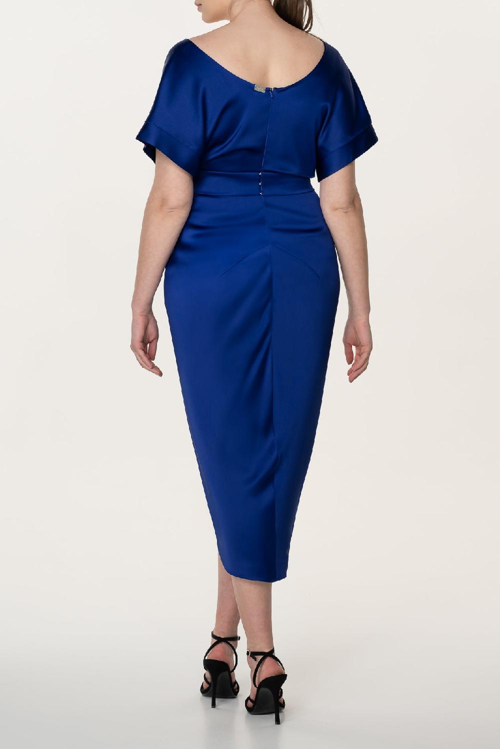 Rhea Costa Jaya Satin Midi Dress In Royal-Blue