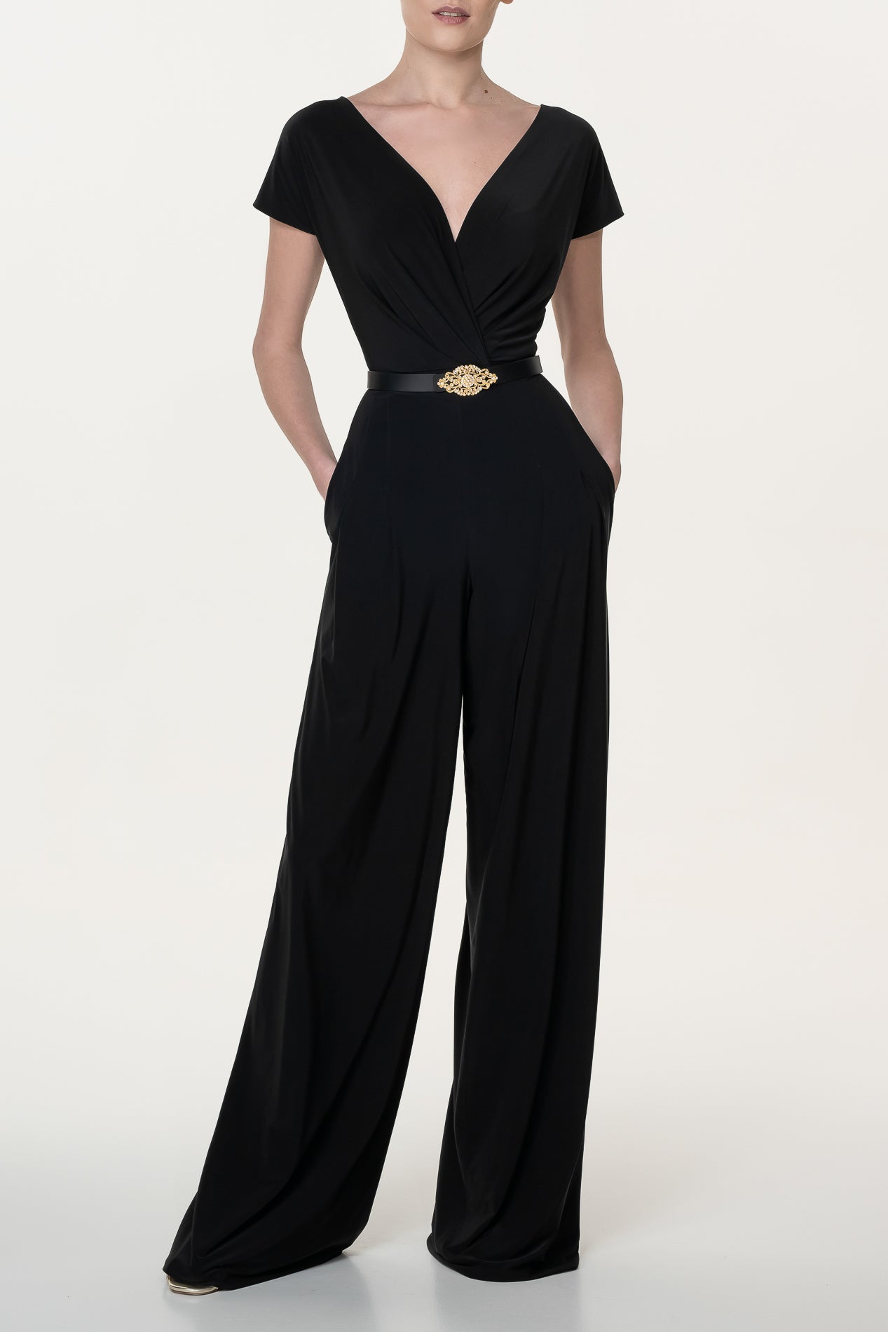 rhea costa Joan Black Jersey Jumpsuit