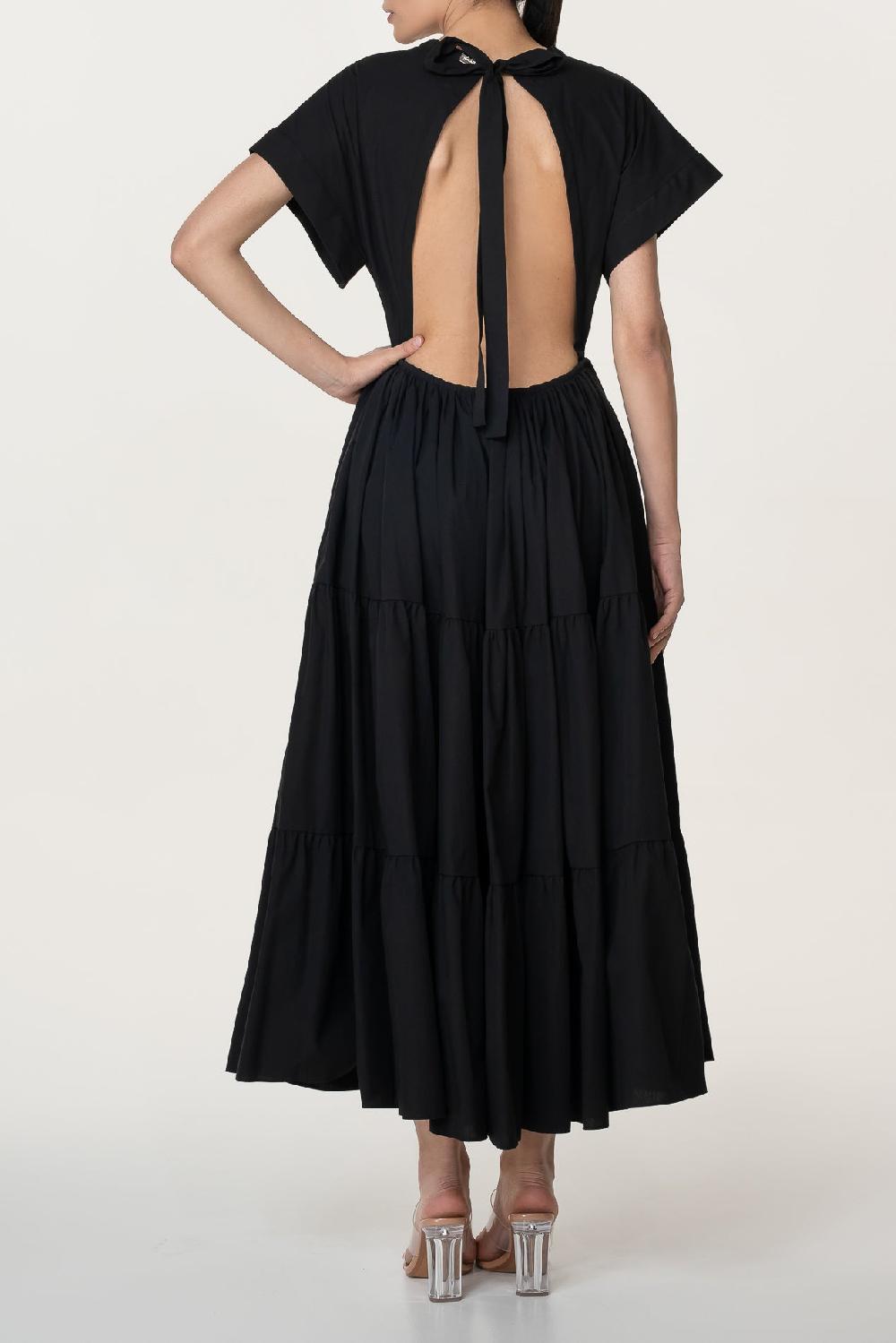 Rhea Costa Joy Open Back Cotton Dress In Black